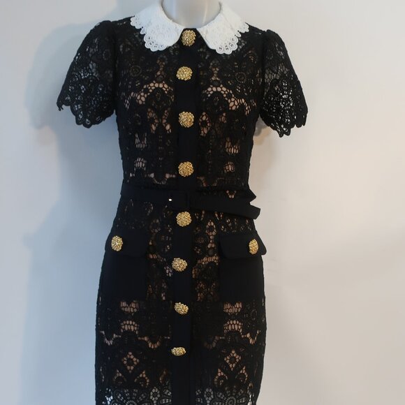 Womens Self-Portrait Black White Guipure Lace Sheath Cindy Mini Dress 6 - Picture 4 of 16